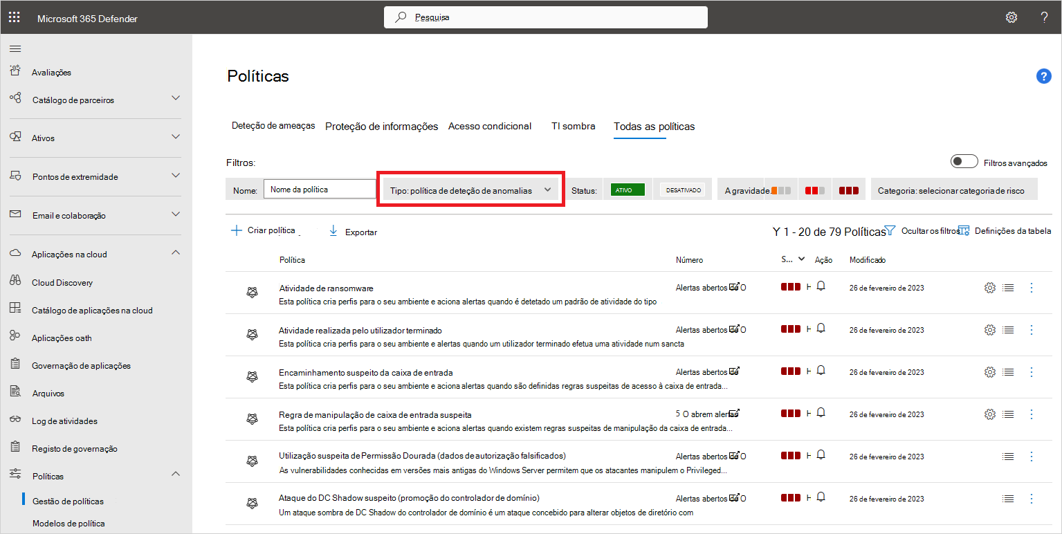 novas políticas de deteção de anomalias.