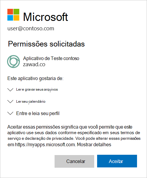 Permissão da aplicação OAuth.