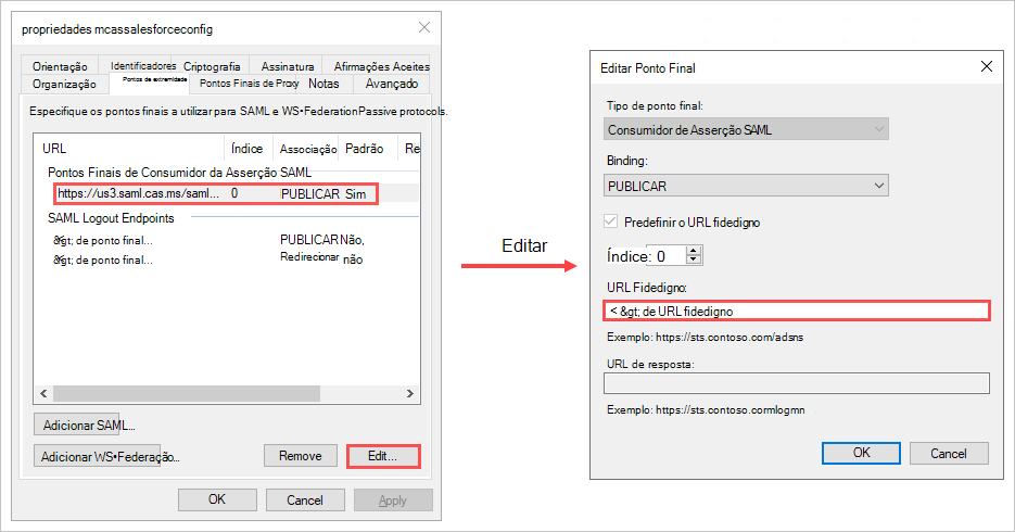 Atualize as propriedades de ponto final de confiança fidedigno URL.