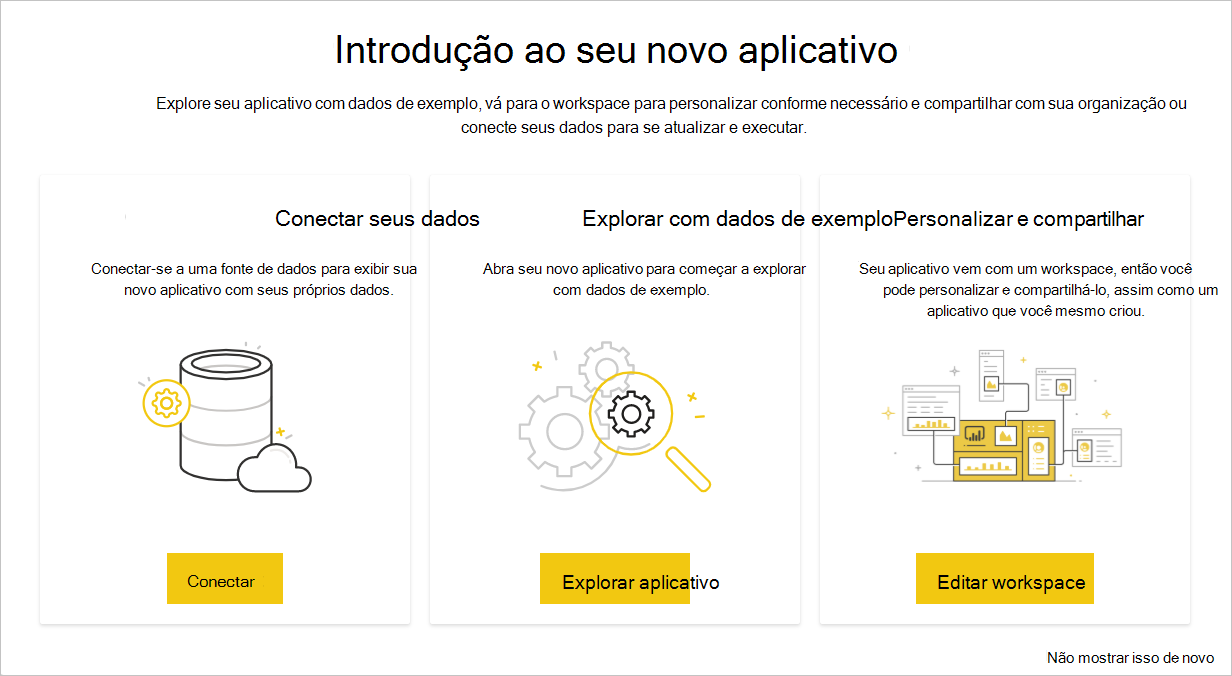 Captura de ecrã a mostrar a página ligar dados da aplicação.