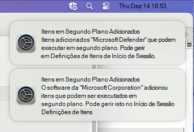 Captura de ecrã que mostra a notificação de itens em segundo plano