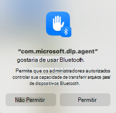 Captura de ecrã que mostra o pedido de acesso Bluetooth