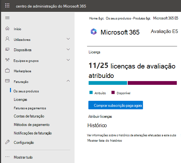 Captura de ecrã da página do produto a partir da qual pode selecionar a opção de atribuir a licença comprada.