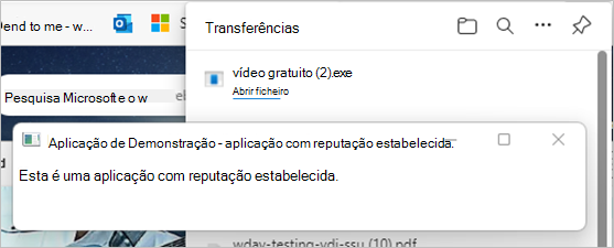 Com base na reputação do ficheiro de destino, o SmartScreen permite a transferência sem interferências.