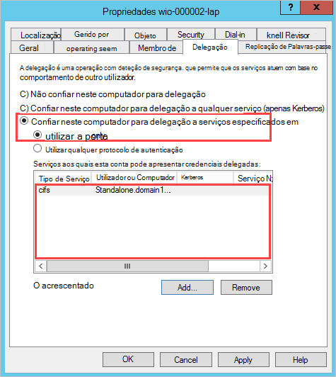 Remediação de delegação kerberos não restrita.