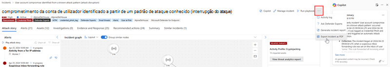 Captura de ecrã a realçar as reticências Mais ações na página do incidente.