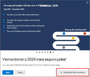 Captura de ecrã do diapositivo defender boxed com a opção de resumo de transferência realçada.