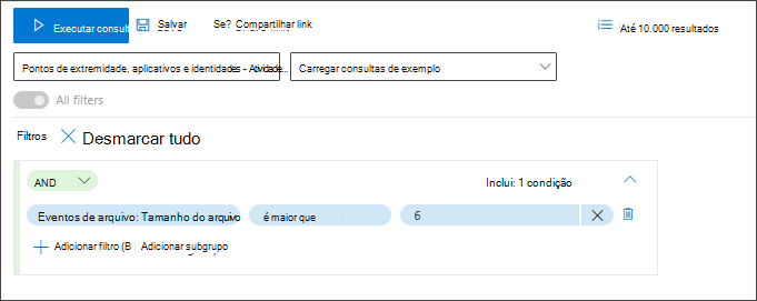 Captura de ecrã de números como terceira condição