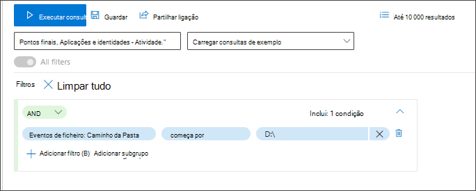 Captura de ecrã das cadeias como terceira condição