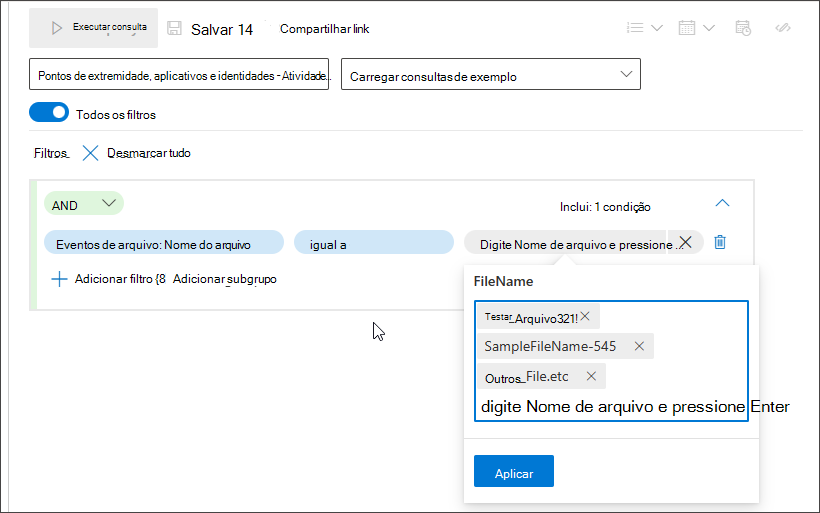 Captura de ecrã a mostrar diferentes condições que pode utilizar