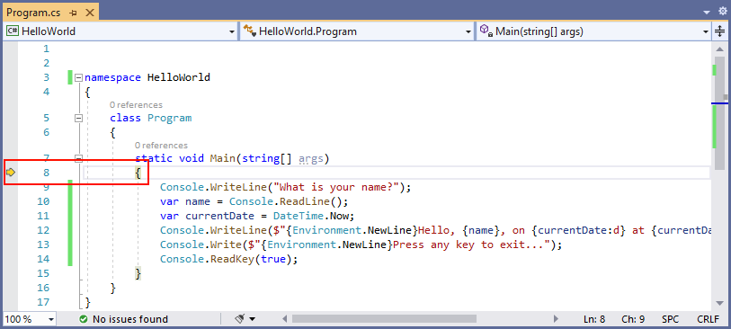 Visual Studio passo para o método - C#