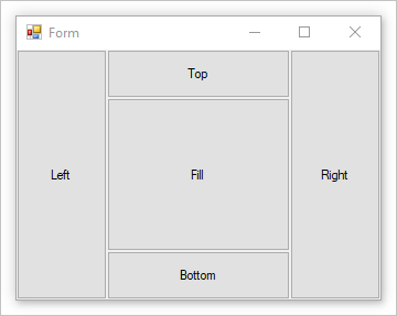 Um formulário do Windows demonstrando os diferentes modos de ancoragem para um controlo