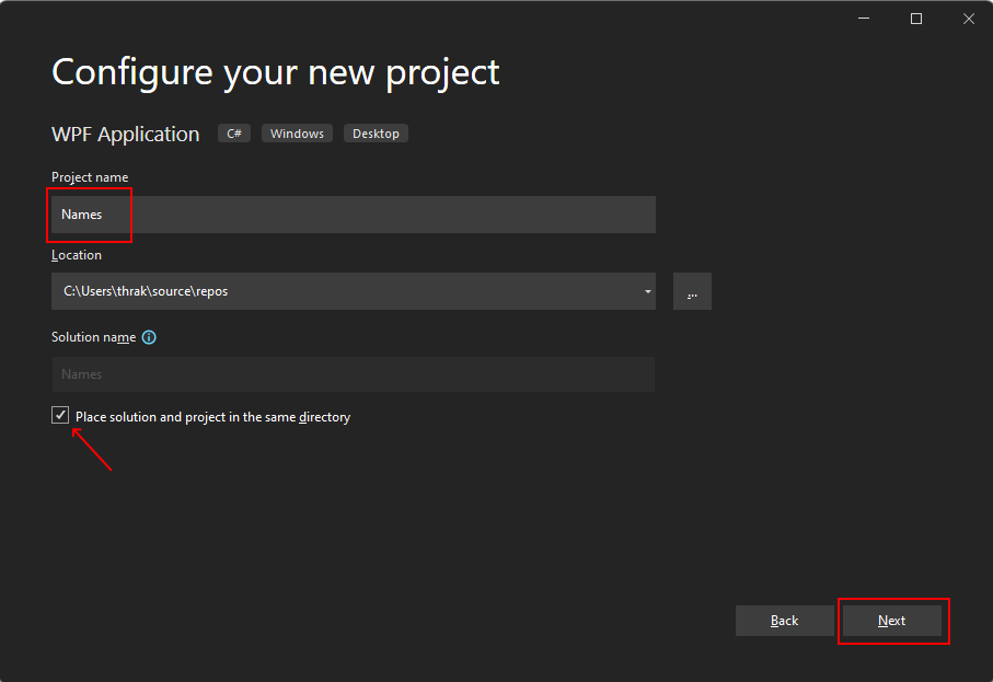 Configurar o novo projeto do WPF no Visual Studio 2022 para .NET 7