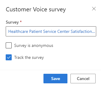 Captura de ecrã das opções de inquérito do Customer Voice.