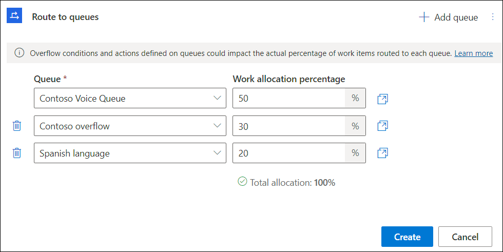 Configurar regras de encaminhar para a fila com base na percentagem.