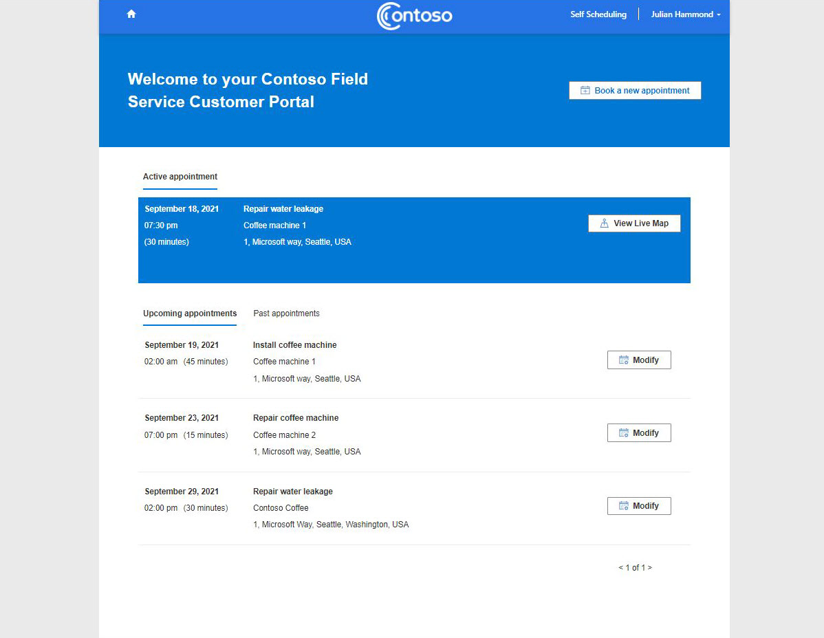 Compromissos ativos no portal de experiência de cliente.