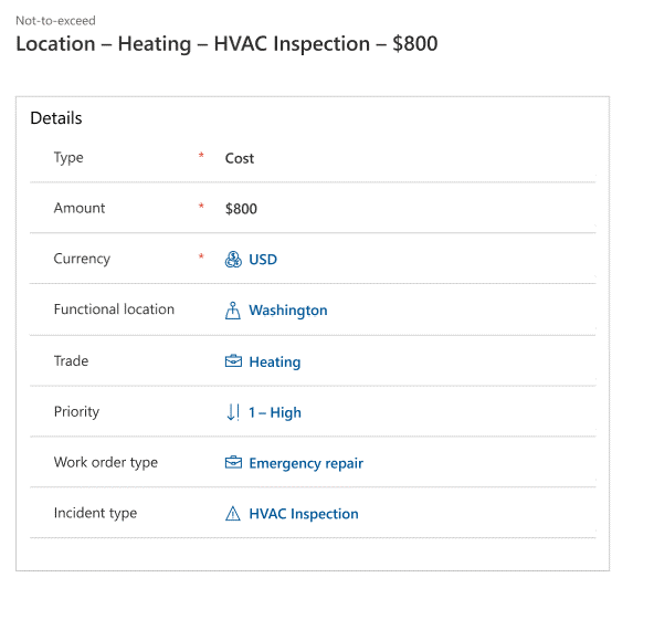 Captura de ecrã de um registo de NTE de tipo de custo.