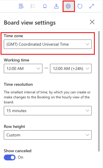 Captura de ecrã da definição de fuso horário no assistente de agenda.