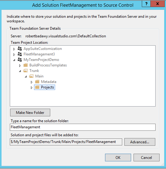 Folder structure of Team Foundation Server.