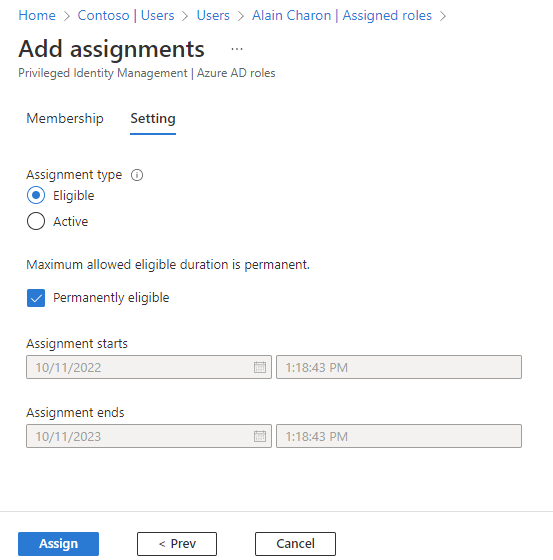 Captura de tela das configurações de atribuição de função.