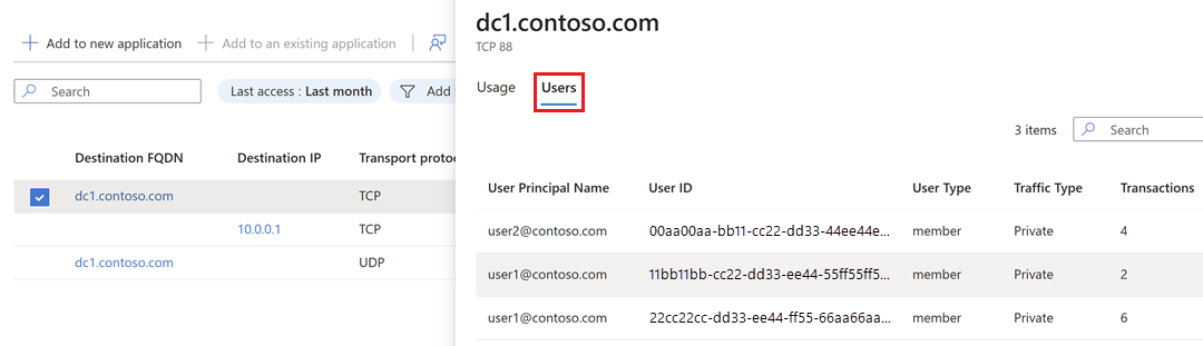 Captura de ecrã do separador Utilizadores que mostra a lista de utilizadores.