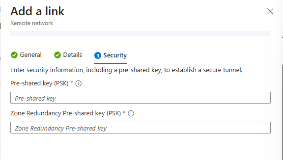 Captura de ecrã do separador Segurança para adicionar uma ligação de dispositivo.