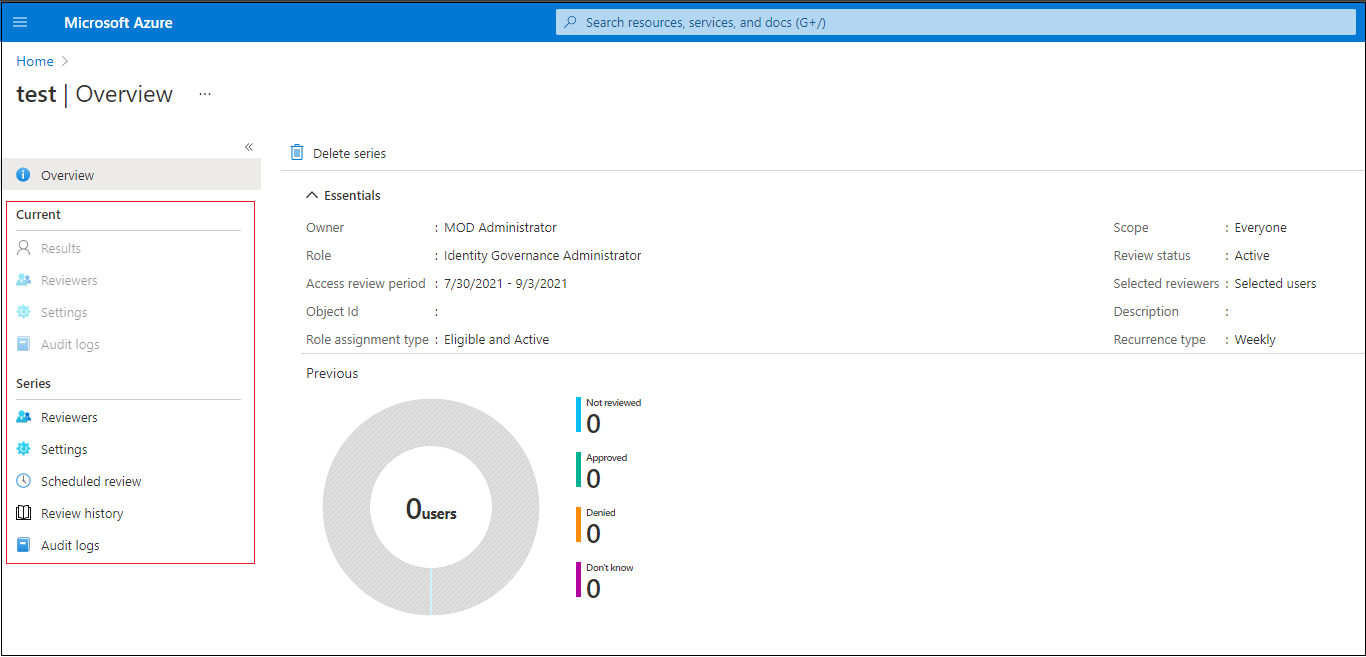 Captura de tela que mostra a atualização das configurações de revisão de acesso.