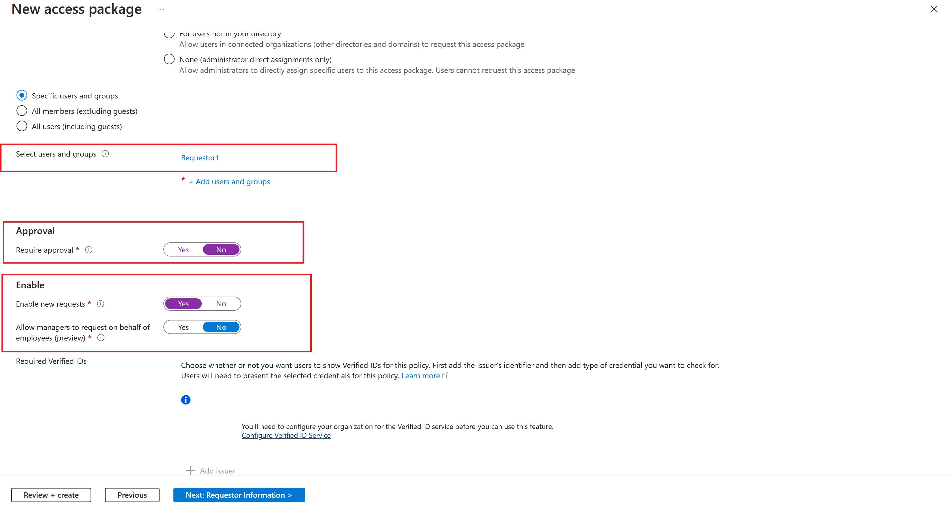 Capturas de ecrã do separador de aprovação de solicitações e das configurações de ativação de solicitações.