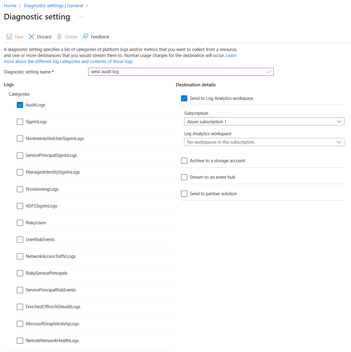 Painel de configurações de diagnóstico.