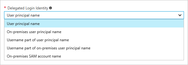 Captura de tela do parâmetro de identidade de login delegado