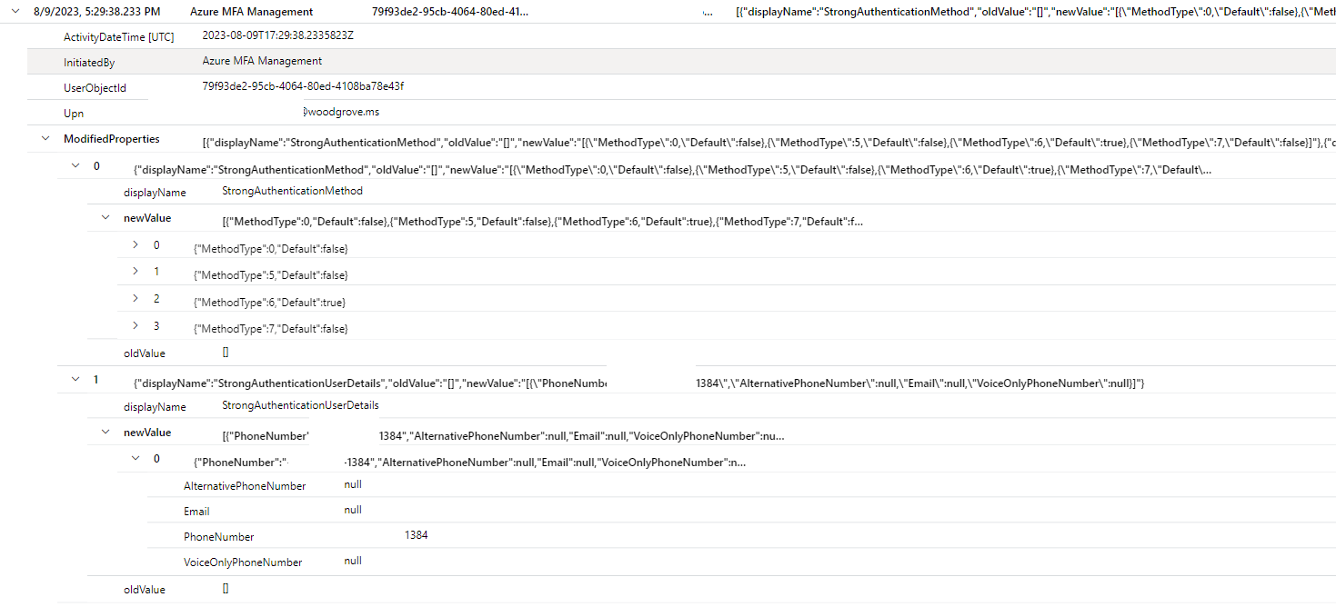 Captura de tela do Log Analytics para usuário migrado.