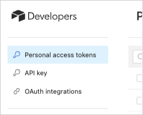 Captura de ecrã da Seleção de Token de Acesso Pessoal.