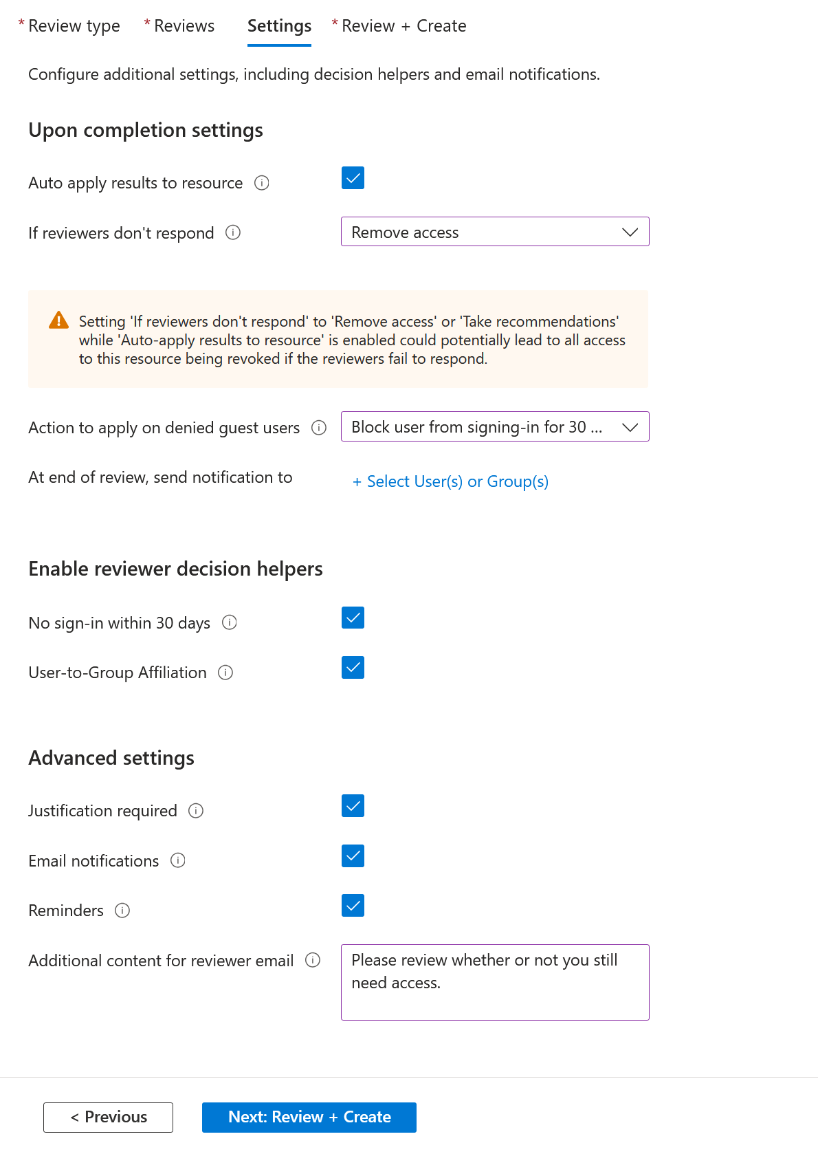 A captura de ecrã mostra a janela de configurações para revisão em múltiplos estágios, permitindo que os utilizadores confirmem por si próprios o acesso contínuo.