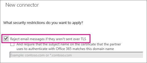 Captura de tela que mostra a escolha do TLS para criptografar o email da organização parceira.