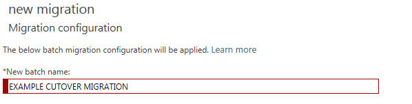 Captura de ecrã da página Configuração da migração para migração de transferência.