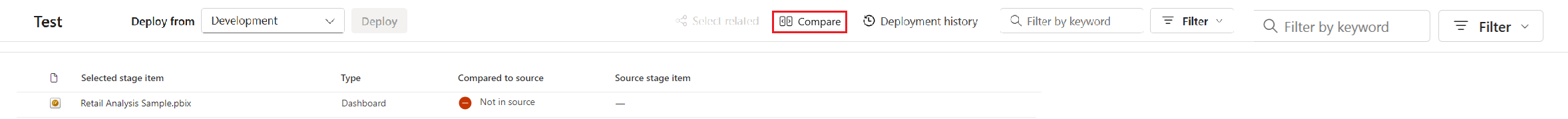 Captura de tela mostrando o botão de comparação no canto superior direito.