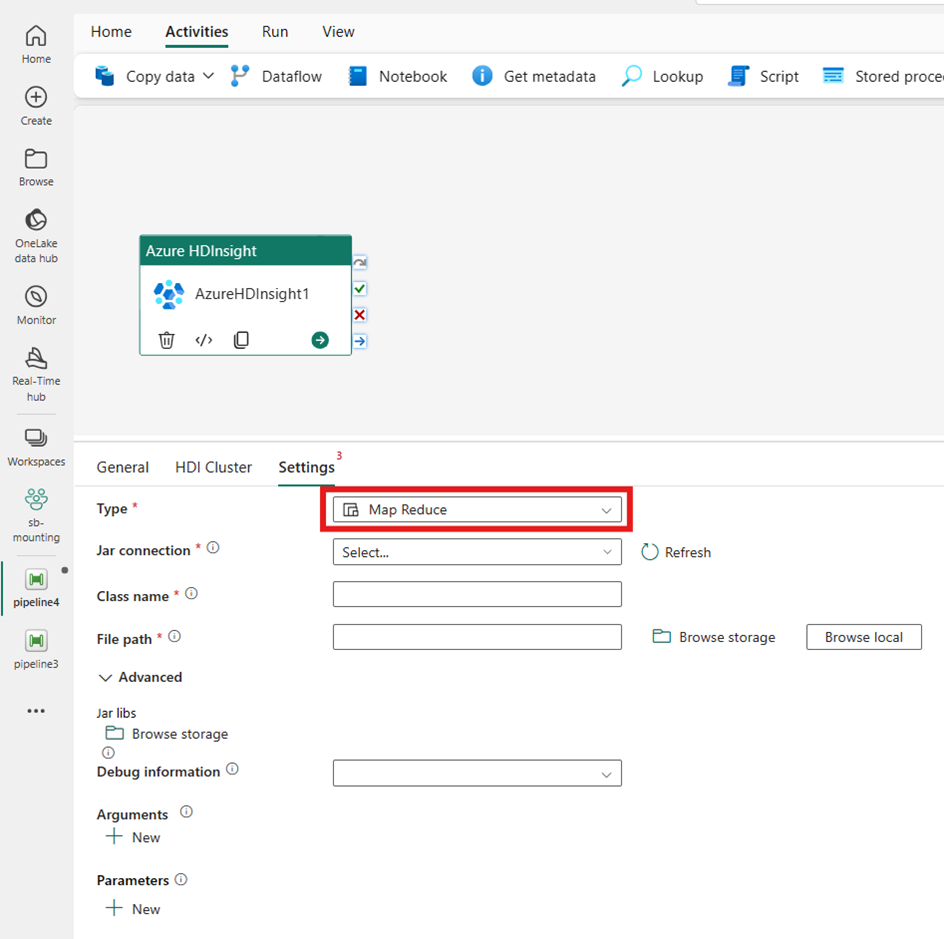 Captura de tela mostrando a seleção de Redução de Mapa para o tipo de cluster HDInsight.