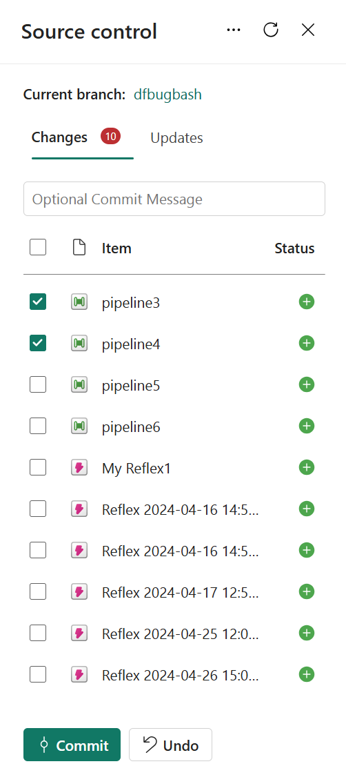 Captura de tela da caixa de diálogo Controle do código-fonte para uma confirmação do Git.