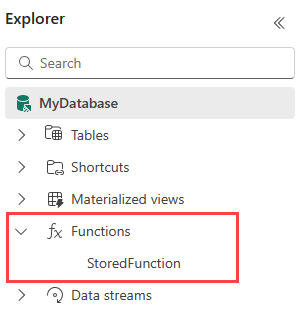 Captura de ecrã do painel Explorer a mostrar a lista de funções armazenadas definidas pelo utilizador.