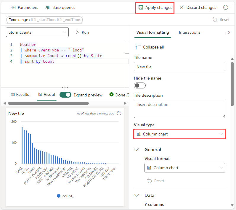 Captura de ecrã do painel de formatação visual em Dashboards em Tempo Real.