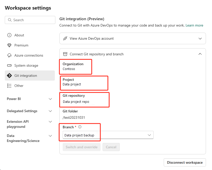 Captura de tela mostrando o notebook reconectado ao repositório ADO.