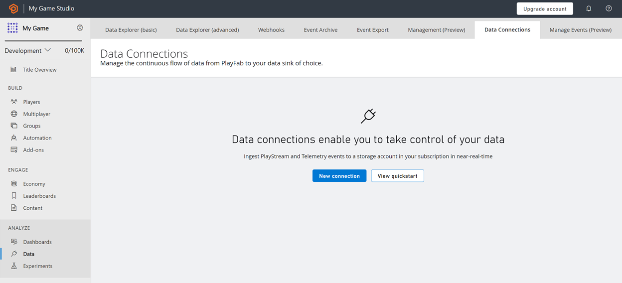 Screenshot of data connections Overview