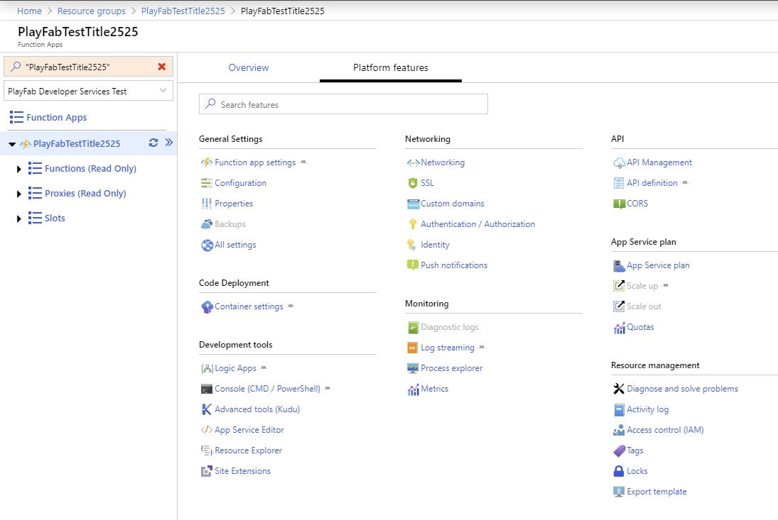 Step 1 of debugging CloudScript Using Azure Functions in the Azure Portal