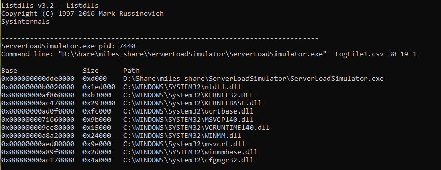 Output from listdlls