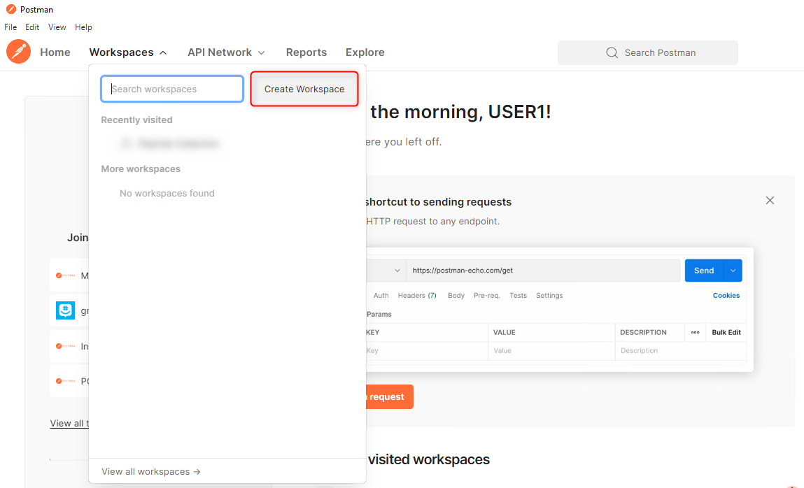 Postman Select Create Workspace