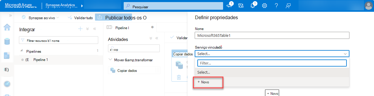 Captura de ecrã do painel Definir propriedades com Novo realçado.