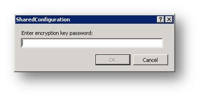 Captura de tela da caixa de diálogo Configuração compartilhada exibindo o campo para inserir a senha da chave de criptografia.
