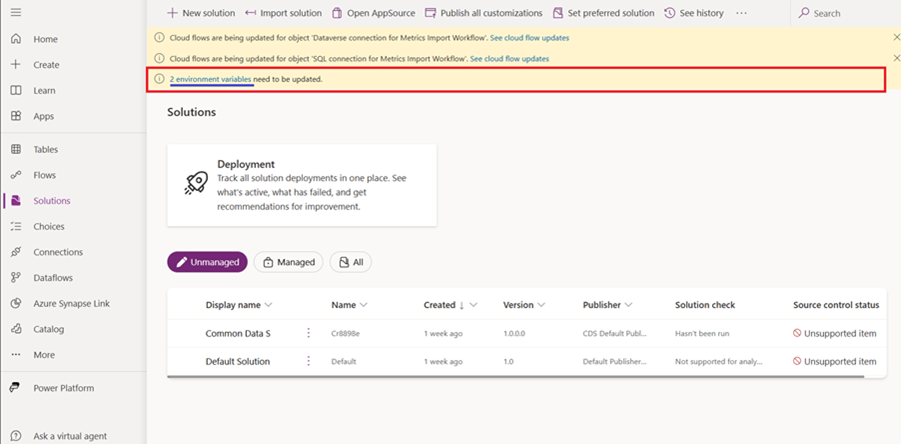 Screenshot of environment variables link.