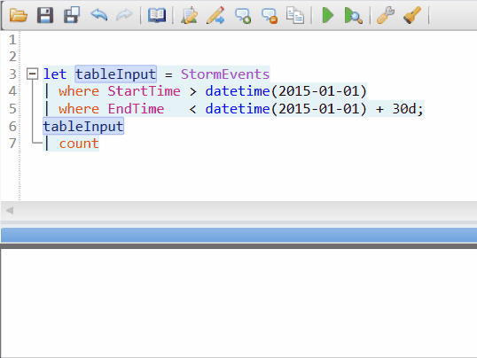 References of a symbol Kusto Explorer Code Navigation.