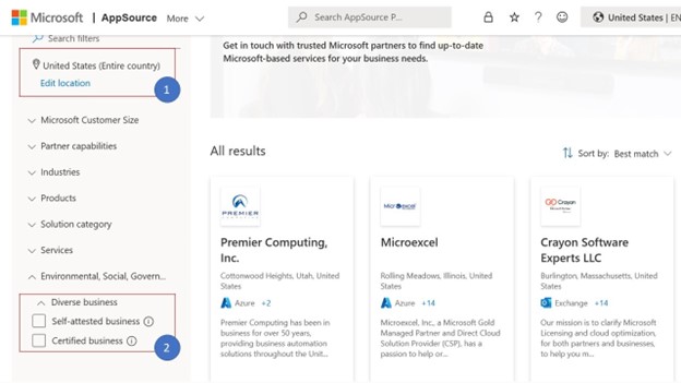 Captura de tela mostrando o local do DEI AppSource.